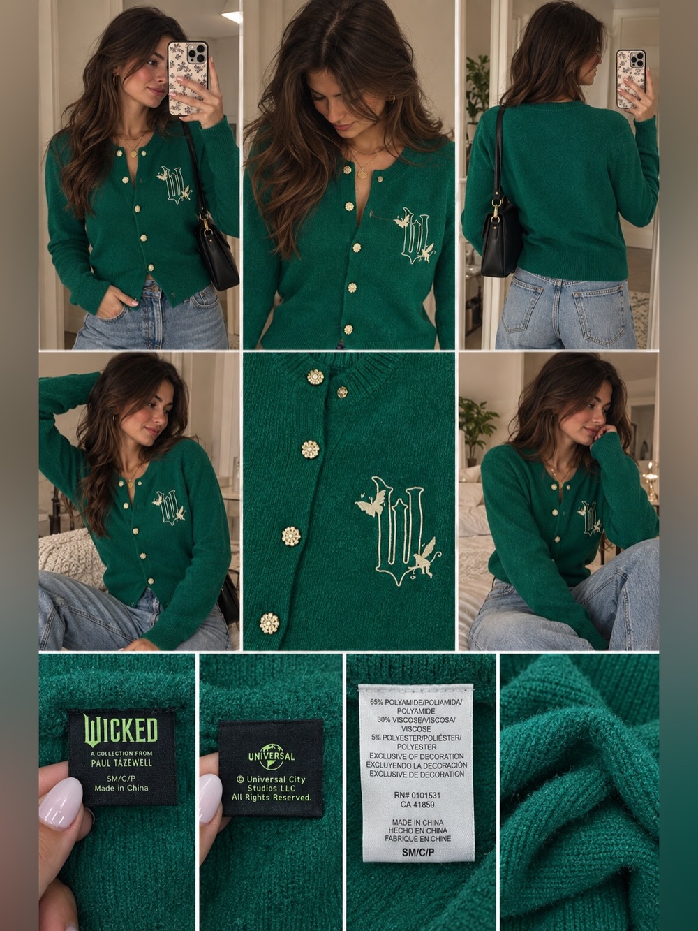 Wicked Movie Target Paul Tazewell Elphaba Green Cardigan Sweater Witch Cosplay S